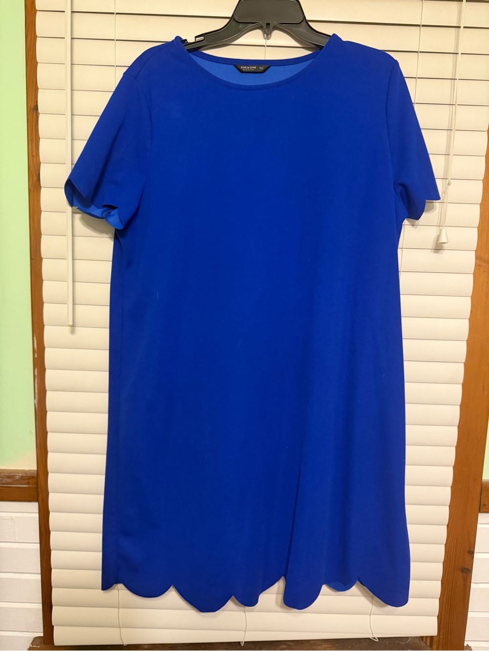Cobalt Blue Scallop-Hem Midi Shift Dress